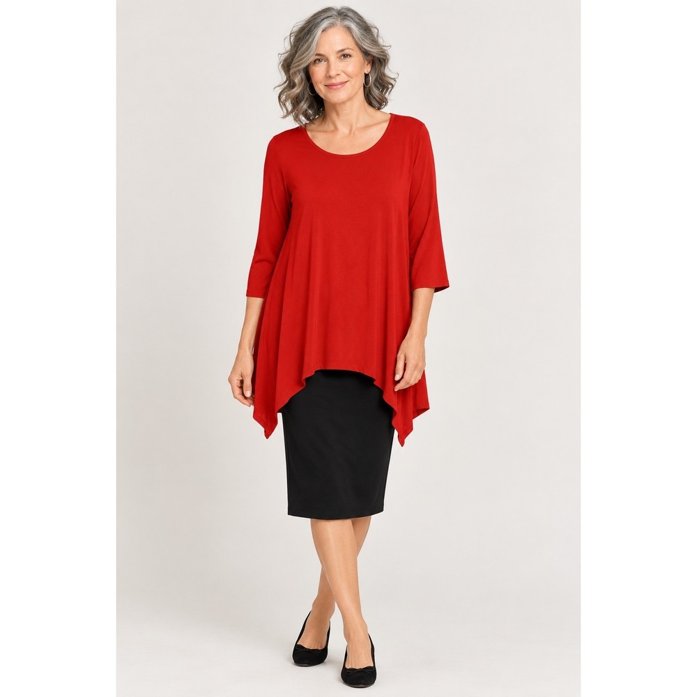Zadie B's Red Solid Scoop Neck 3/4 Sleeve Knit Tunic Top Women Size S